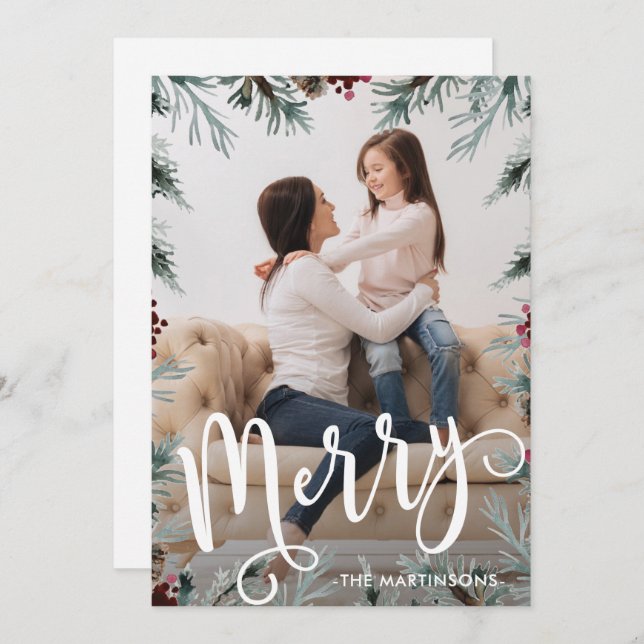Rustic Christmas Frame Photo with Message Holiday Card (Front/Back)