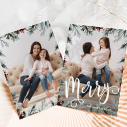 Rustic Christmas Frame Two Photo Holiday Card