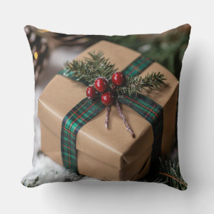 Rustic Christmas Gift Throw Pillow