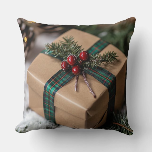 Rustic Christmas Gift Throw Pillow (Front)