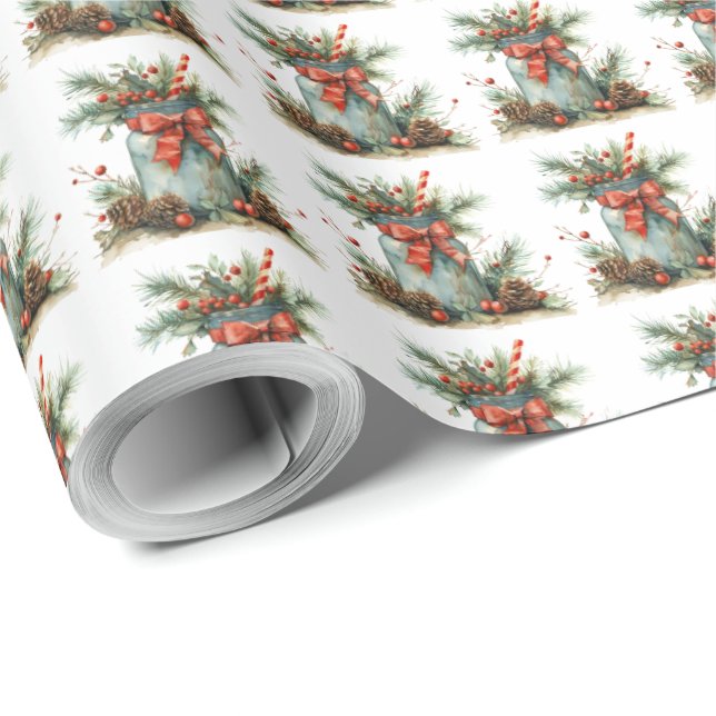 Rustic Christmas Gift Wrapping Paper Red Bow (Roll Corner)