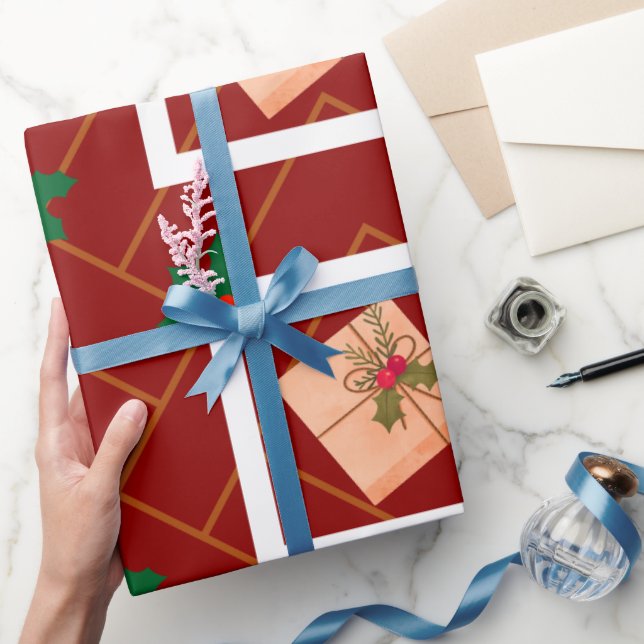 Rustic Christmas Gift Wrapping Paper with Holly an (Gifting)