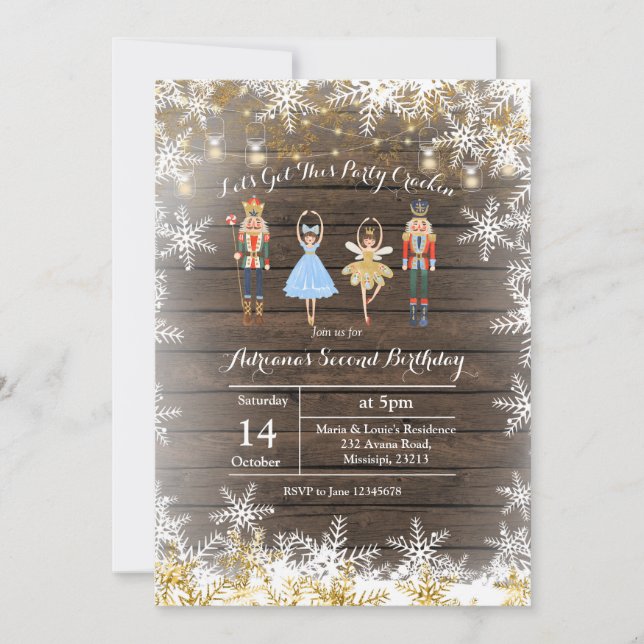 Rustic Christmas Glitter Birthday Invite (Front)