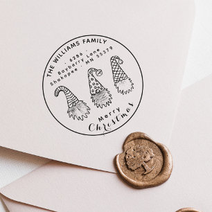 Rustic Christmas Gnomes Return Address Rubber Stamp