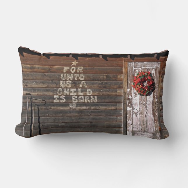 Rustic Christmas Graffiti Lumbar Cushion (Front)