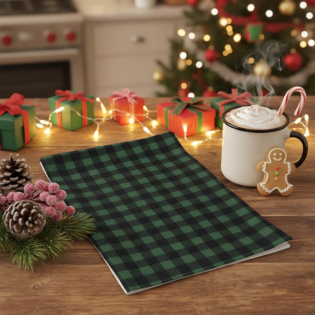 Rustic Christmas Green & Black Buffalo Plaid  Tea Towel (Creator Uploaded)