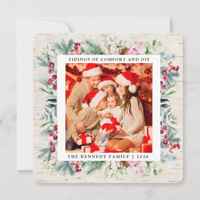 Rustic Christmas Greenery Berries Photo Holiday  (Front)