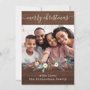 Rustic Christmas Greenery   Photo and Script Holiday Card