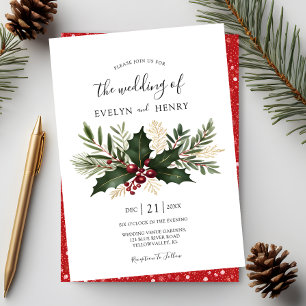 Rustic Christmas Greenery  Wedding Invitation