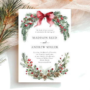 Rustic Christmas Greenery Wedding Invitation
