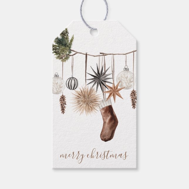 Rustic Christmas Hanging Ornaments Gift Tag (Front)