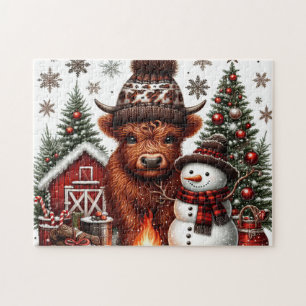 Rustic Christmas Highland Cow Jigsaw Puzzle