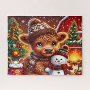 Rustic Christmas Highland Cow Jigsaw Puzzle