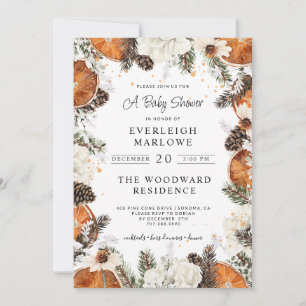 Rustic Christmas Holiday Baby Shower Citrus Pine Invitation