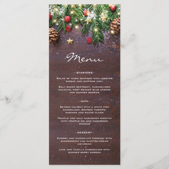 Rustic Christmas Holiday Dinner Party Menu (Front)