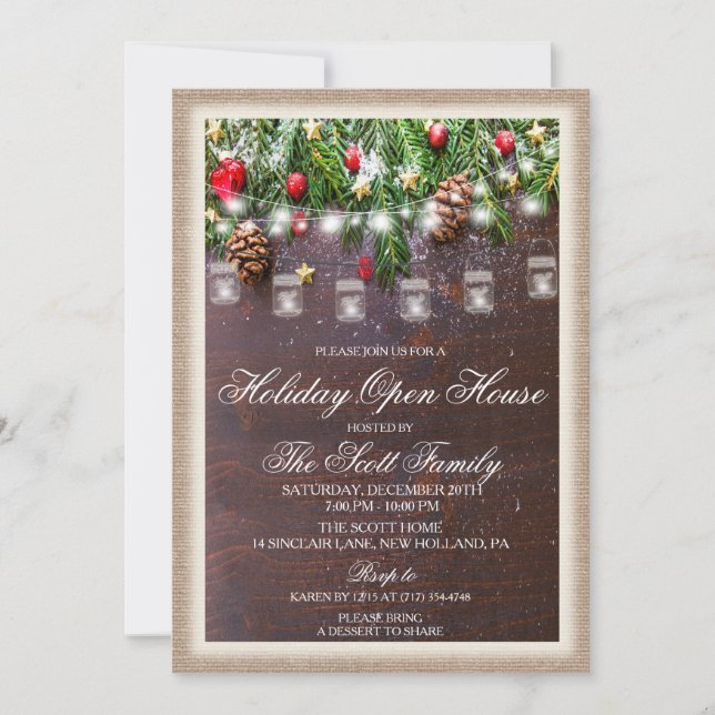 Rustic Christmas Holiday Open House Invitation (Front)