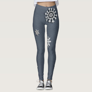 Rustic Christmas Holiday Party Grey Blue Snowflake Leggings