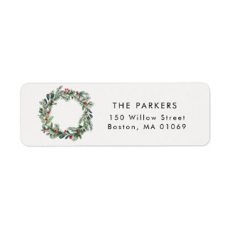 Rustic Christmas Holly Berries Pine Wreath Address