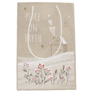 Rustic Christmas House in Snow Medium Gift Bag