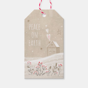 Rustic Christmas House in Snow Medium Gift Bag Tags