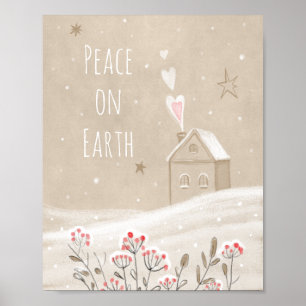 Rustic Christmas House in Snow Poster