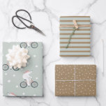 Rustic Christmas Kraft Whimsical Winter Polar Bear Wrapping Paper Sheet<br><div class="desc">This whimsical kraft Christmas wrapping paper set features three different designs. The first unique design features a winter polar bear on a bike with a neutral mint green background and snowflakes. The second wrapping design features modern mint green stripes, and the third features an elegant snow pattern on brown kraft-style...</div>