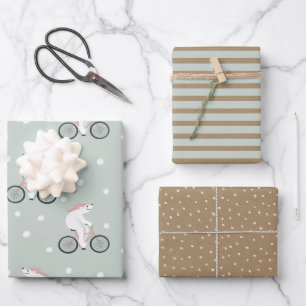 Rustic Christmas Kraft Whimsical Winter Polar Bear Wrapping Paper Sheet
