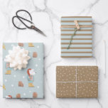 Rustic Christmas Kraft Winter Snow Polar Bear Wrapping Paper Sheet<br><div class="desc">This whimsical Christmas wrapping paper set features three different designs. The first unique design features a winter polar bear with a neutral blue background and stars and snowflakes. The second wrapping design features modern blue stripes, and the third features an elegant snow pattern on brown kraft-style paper. The perfect winter...</div>