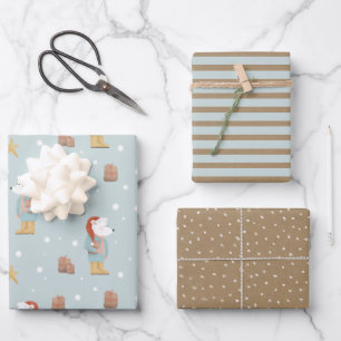 Rustic Christmas Kraft Winter Snow Polar Bear Wrapping Paper Sheet