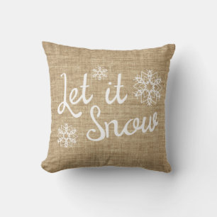 Rustic Christmas Let it Snow Burlap Print Cushion