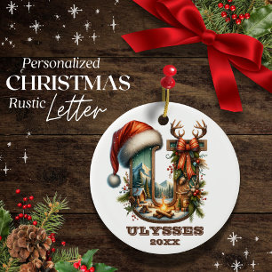 Rustic Christmas Letter U Customisable Ceramic Tree Decoration