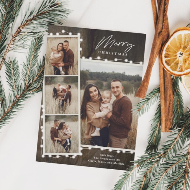 Rustic Christmas Lights 4 Photo Collage Holiday (Creator Uploaded)