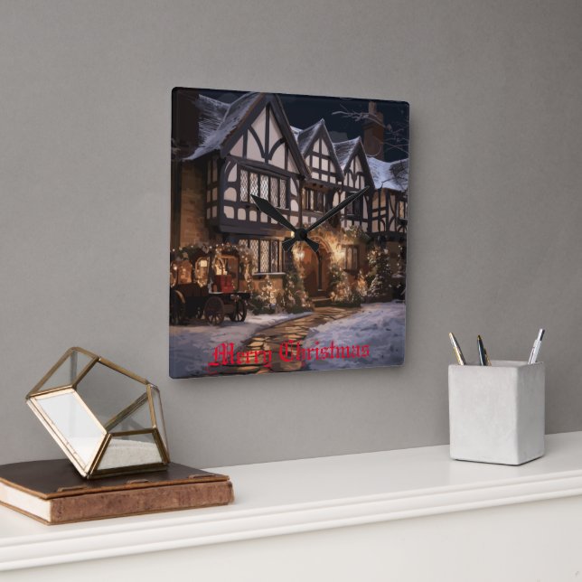 Rustic Christmas Magic Square Wall Clock (Office)