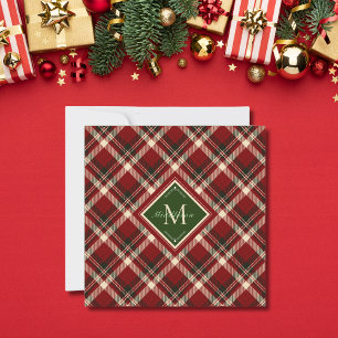 Rustic Christmas Monogram Red Plaid flat Card