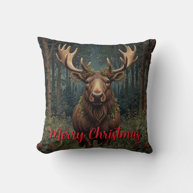 Rustic Christmas moose deer boho woodland forest  Cushion (Front)