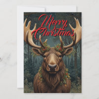 Rustic Christmas moose deer boho woodland forest 