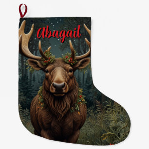 Rustic Christmas moose deer boho woodland forest  Large Christmas Stocking