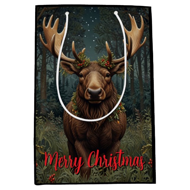 Rustic Christmas moose deer boho woodland forest  Medium Gift Bag (Front)