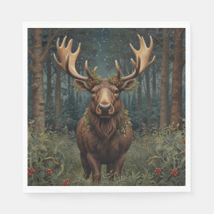Rustic Christmas moose deer boho woodland forest Napkin