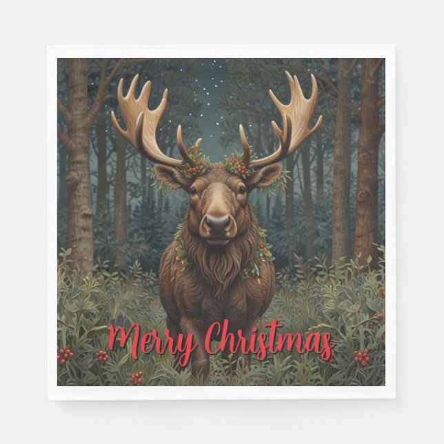 Rustic Christmas moose deer boho woodland forest  Napkin (Front)