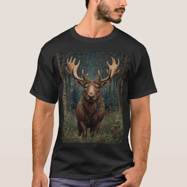 Rustic Christmas moose deer boho woodland forest  T-Shirt (Front)
