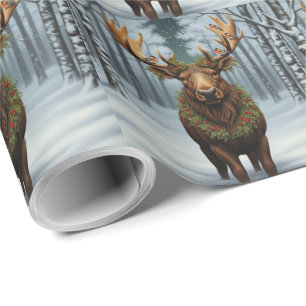 Rustic Christmas moose winter woodland forest  Wrapping Paper
