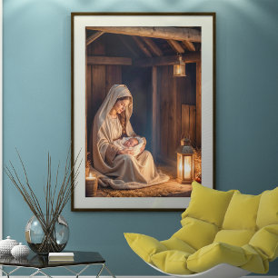 Rustic Christmas Nativity Peaceful Scene Holiday Poster