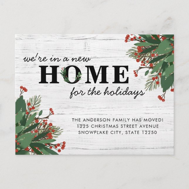 Rustic Christmas New Home for the Holidays Moving Announcement Postcard (Front)