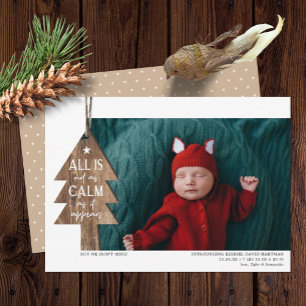 Rustic Christmas Ornament Photo Birth Announcement