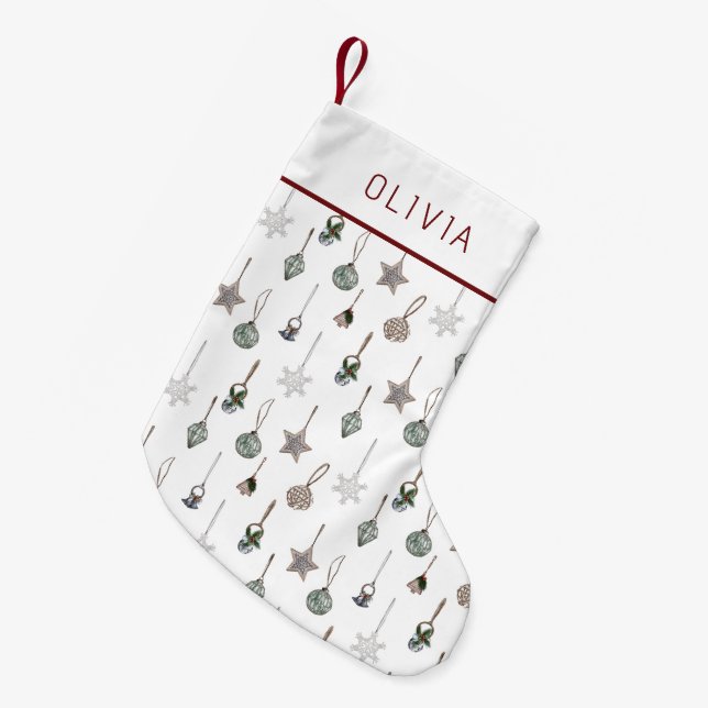 Rustic Christmas Ornaments  Custom Name Small Christmas Stocking (Front (Hanging))