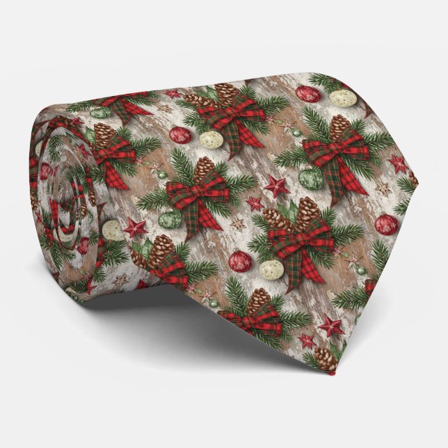 Rustic Christmas Ornaments Festive Ribbons  Tie (Rolled)