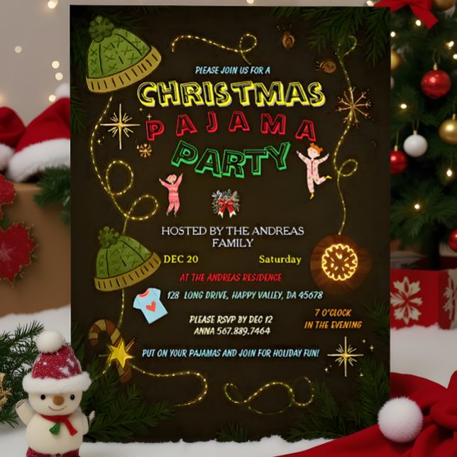 Rustic Christmas Pajama Gathering | Cabin Family Invitation (Creator Uploaded)