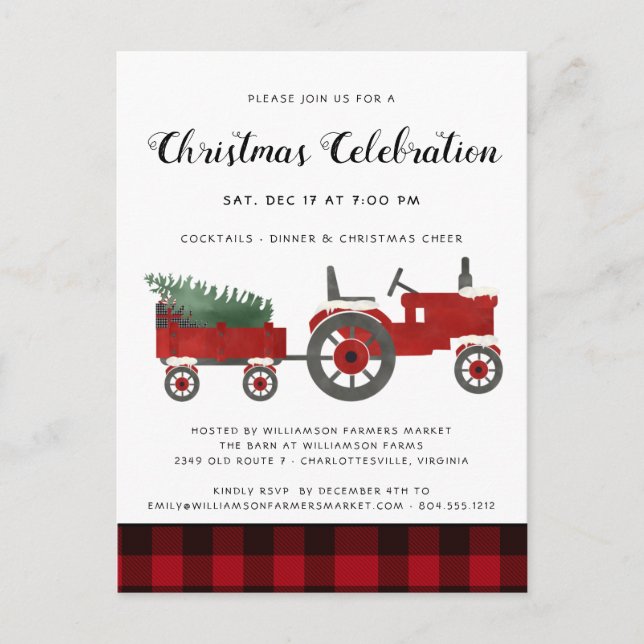 Rustic Christmas Party Buffalo Plaid Holiday Party Postcard (Front)