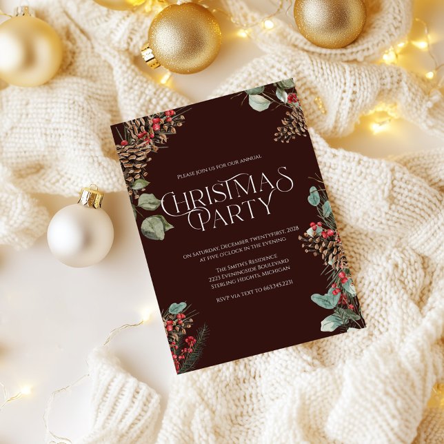 Rustic Christmas Party Invite | Burgundy Holiday (Creator Uploaded)